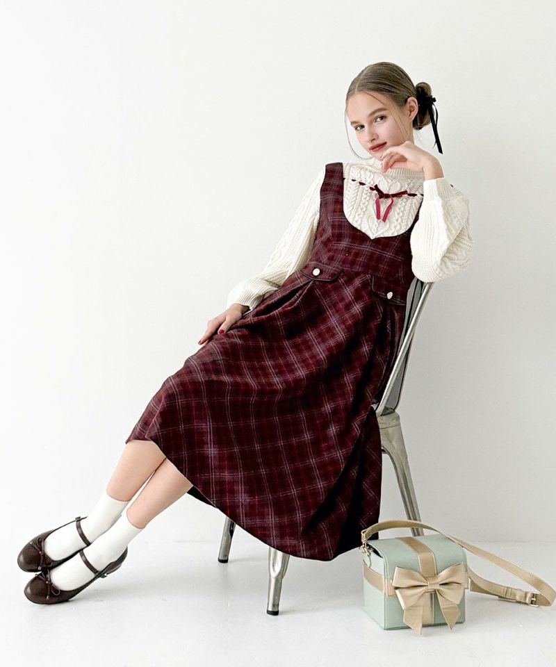 ディープVネックチェックジャンパースカート/F i.n.t [56AE04f019] | F