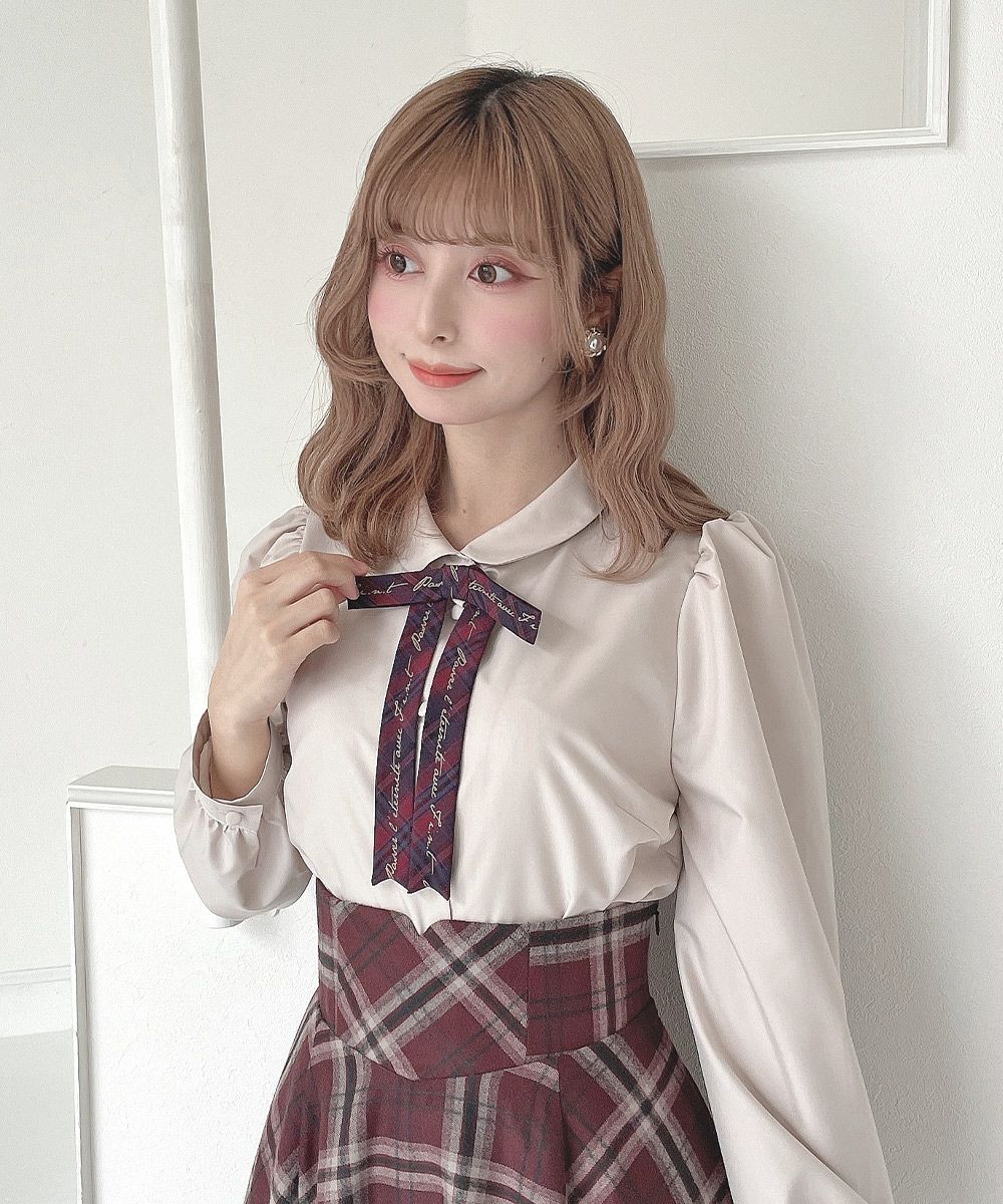 チェックロゴリボンタイ付きブラウス/F i.n.t [56AF02j009] | F i.n.t