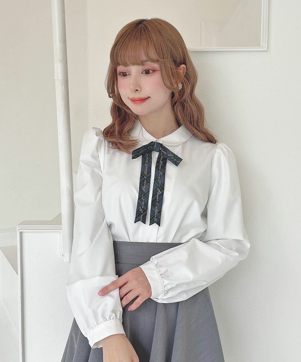 チェックロゴリボンタイ付きブラウス/F i.n.t [56AF02j009] | F i.n.t