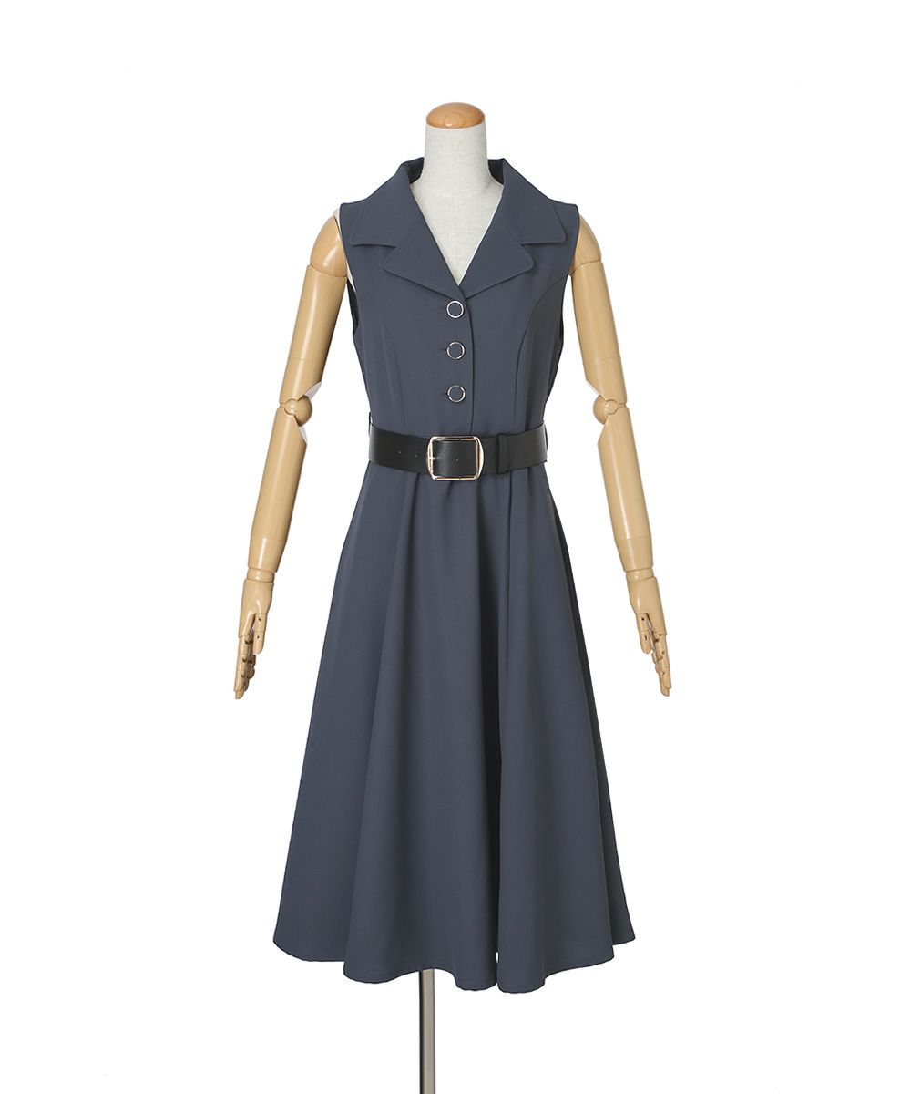 【未使用級】ELLIE エリー ロング ジレ ワンピース ベージュウエストベルト ベルト付き開衿ジレワンピース/an another angelus [57BE02f004] | F