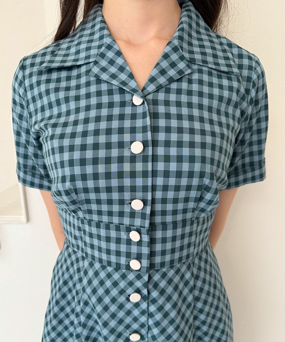 ご予約】レトロギンガム開衿ワンピース/an another angelus