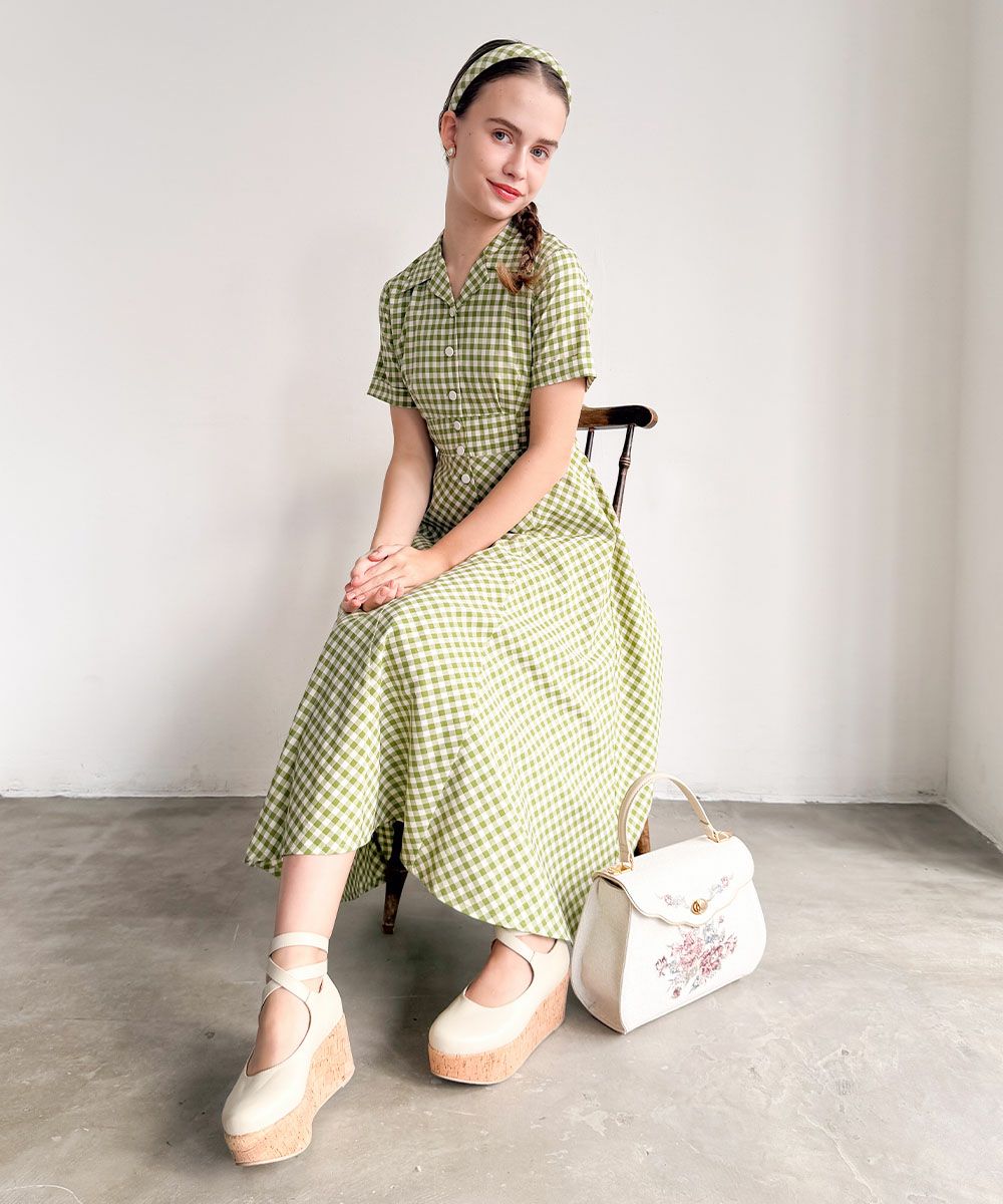 ご予約】レトロギンガム開衿ワンピース/an another angelus