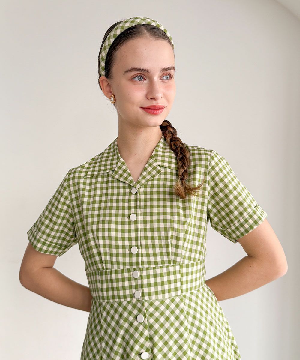 ご予約】レトロギンガム開衿ワンピース/an another angelus